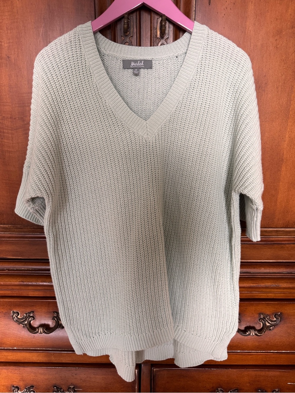Marled Mint Green V-Neck Short Sleeve Over-Sized Sweater